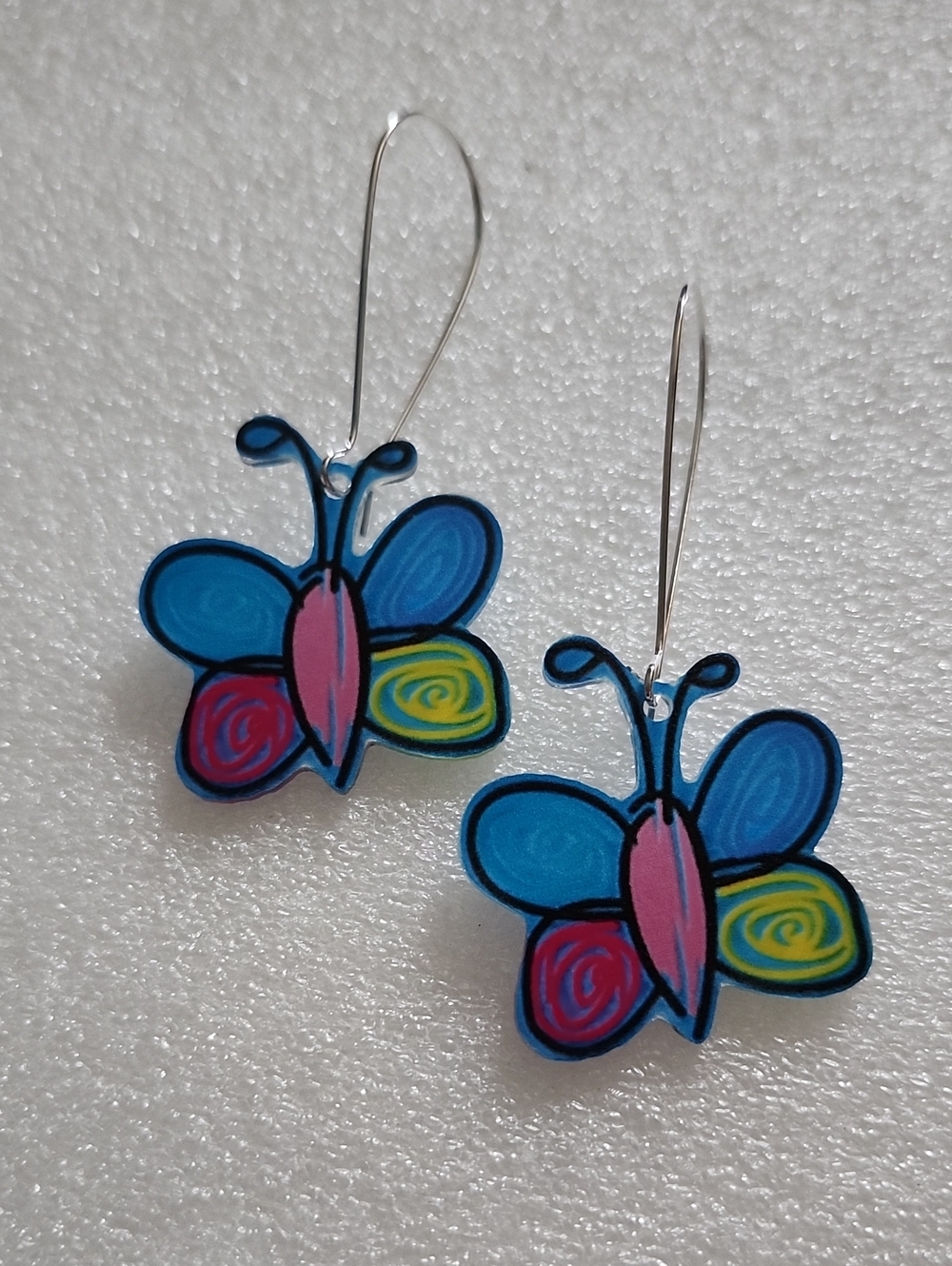 Hand Crafted Blue and Pink Butterfly Earrings
